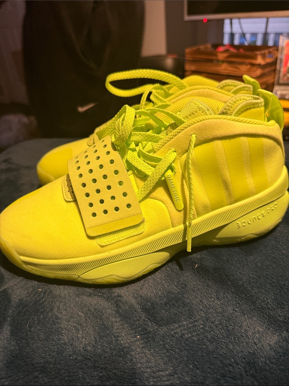 bright neon yellow Adidas Dame 8 EXTPLY "Lucid Lemon" basketball sneakers